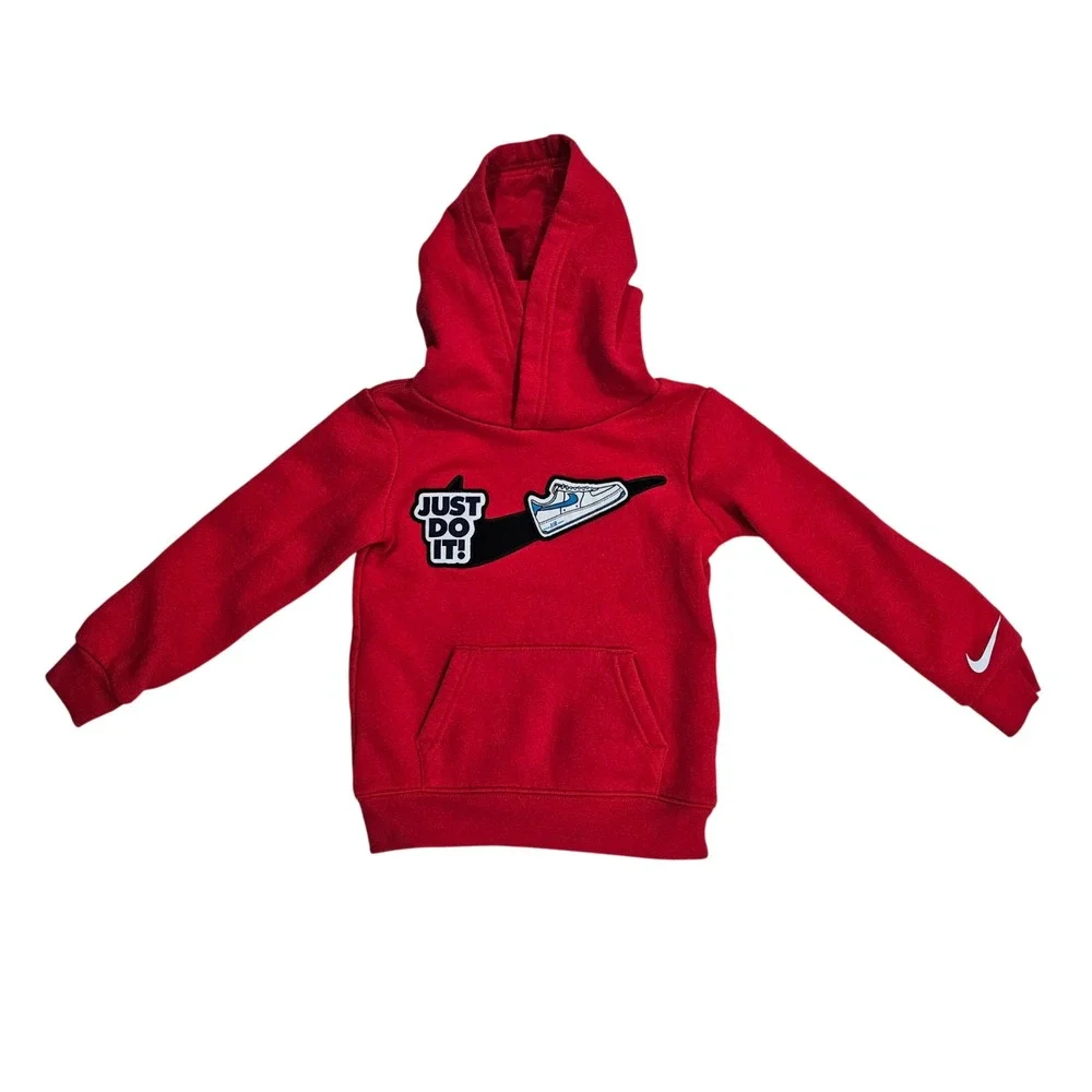 Nike Just Do It Kids 3T Red Air Force 1 Graphic Hoodie Pullover Sweatshirt